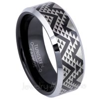 Hawaiian / Polynesian Pattern Engraving 2-Tone Black Tungsten Carbide Ring - 8mm Comfort Fit Black Ion Plated Tungsten Wedding Band