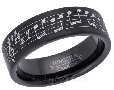 Musical Notes Engraving Tungsten Wedding Band - 7mm Brushed Finish Comfort Fit Tungsten Carbide Ring