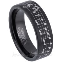 Musical Notes Engraving Tungsten Wedding Band - 7mm Brushed Finish Comfort Fit Tungsten Carbide Ring
