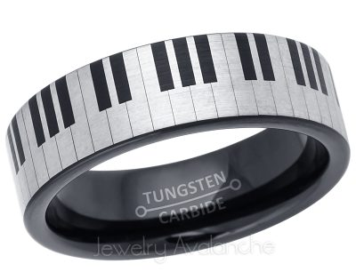 Piano Keys Engraving Tungsten Wedding Band - 7mm Brushed Finish Comfort Fit Tungsten Carbide Ring