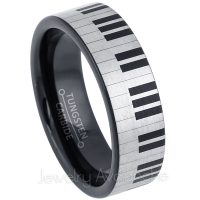 Piano Keys Engraving Tungsten Wedding Band - 7mm Brushed Finish Comfort Fit Tungsten Carbide Ring