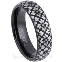 Floral Pattern Engraving Tungsten Wedding Band - 6mm Brushed Comfort Fit Dome Tungsten Carbide Ring