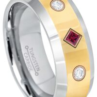 Men's 8mm Comfort Fit Birthstone Band with Princess Cut Gemstones & Diamonds