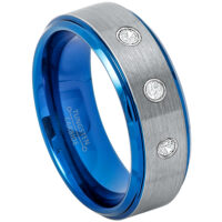 3-Stone Blue Tungsten Wedding Band for Men