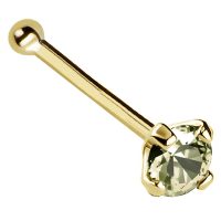 22G Solid 14Kt Gold Nose Bone Stud with Prong Set real Peridot Gemstone, 14kt Yellow Gold or 14kt White Gold - August Birthstone Nose Ring-NBYG_PD-2.5MM