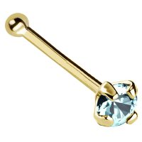 22G Solid 14Kt Gold Nose Bone Stud with Prong Set real Aquamarine Gemstone, 14kt Yellow Gold or 14kt White Gold - March Birthstone Nose Ring