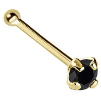 22G Solid 14Kt Gold Nose Bone Stud with Prong Set real Black Diamond Gemstone, 14kt Yellow Gold or 14kt White Gold - April Birthstone Nose Ring