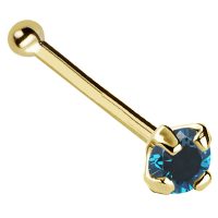22G Solid 14Kt Gold Nose Bone Stud with Prong Set real Blue Diamond Gemstone, 14kt Yellow Gold or 14kt White Gold - April Birthstone Nose Ring