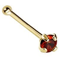 22G Solid 14Kt Gold Nose Bone Stud with Prong Set real Garnet Gemstone, 14kt Yellow Gold or 14kt White Gold - January Birthstone Nose Ring