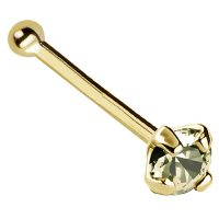 22G Solid 14Kt Gold Nose Bone Stud with Prong Set real Peridot Gemstone, 14kt Yellow Gold or 14kt White Gold - August Birthstone Nose Ring