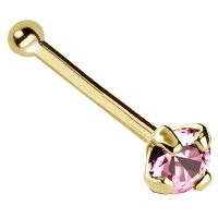 22G Solid 14Kt Gold Nose Bone Stud with Prong Set real Pink Tourmaline Gemstone, 14kt Yellow Gold or 14kt White Gold - October Birthstone Nose Ring