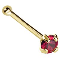22G Solid 14Kt Gold Nose Bone Stud with Prong Set real Ruby Gemstone, 14kt Yellow Gold or 14kt White Gold - July Birthstone Nose Ring