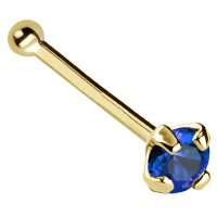 22G Solid 14Kt Gold Nose Bone Stud with Prong Set real Blue Sapphire Gemstone, 14kt Yellow Gold or 14kt White Gold - September Birthstone Nose Ring