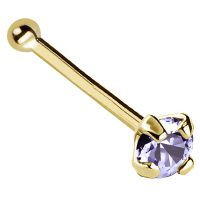 22G Solid 14Kt Gold Nose Bone Stud with Prong Set real Tanzanite Gemstone, 14kt Yellow Gold or 14kt White Gold - December Birthstone Nose Ring