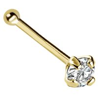 22G Solid 14Kt Gold Nose Bone Stud with Prong Set real Diamond Gemstone, 14kt Yellow Gold or 14kt White Gold - April Birthstone Nose Ring