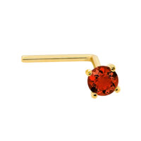 22G Solid 14Kt Gold L-Shape Nose Stud with real Garnet Gemstone, 14kt Yellow Gold or 14kt White Gold Prong Setting - January Birthstone Nose Ring