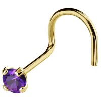 22G Solid 14Kt Gold Nose Screw Stud with Prong Set real Amethyst Gemstone, 14kt Yellow Gold or 14kt White Gold - February Birthstone Nose Ring-NSYG_AMT-2.5MM