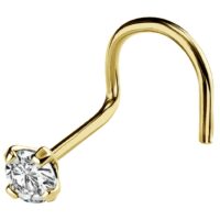 22G Solid 14Kt Gold Nose Screw Stud with Prong Set real Diamond Gemstone, 14kt Yellow Gold or 14kt White Gold - April Birthstone Nose Ring-NSYG_WD-2.5MM