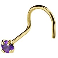 22G Solid 14Kt Gold Nose Screw Stud with Prong Set real Amethyst Gemstone, 14kt Yellow Gold or 14kt White Gold - February Birthstone Nose Ring