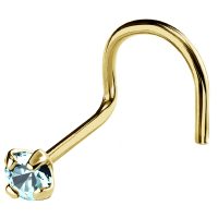 22G Solid 14Kt Gold Nose Screw Stud with Prong Set real Aquamarine Gemstone, 14kt Yellow Gold or 14kt White Gold - March Birthstone Nose Ring