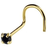 22G Solid 14Kt Gold Nose Screw Stud with Prong Set real Black Diamond Gemstone, 14kt Yellow Gold or 14kt White Gold - April Birthstone Nose Ring