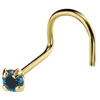 22G Solid 14Kt Gold Nose Screw Stud with Prong Set real Blue Diamond Gemstone, 14kt Yellow Gold or 14kt White Gold - April Birthstone Nose Ring