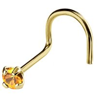 22G Solid 14Kt Gold Nose Screw Stud with Prong Set real Citrine Gemstone, 14kt Yellow Gold or 14kt White Gold - November Birthstone Nose Ring
