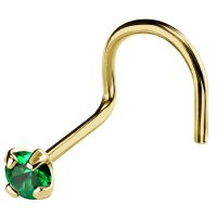 22G Solid 14Kt Gold Nose Screw Stud with Prong Set real Emerald Gemstone, 14kt Yellow Gold or 14kt White Gold - May Birthstone Nose Ring