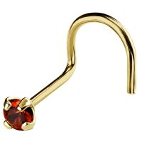 22G Solid 14Kt Gold Nose Screw Stud with Prong Set real Garnet Gemstone, 14kt Yellow Gold or 14kt White Gold - January Birthstone Nose Ring