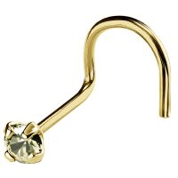 22G Solid 14Kt Gold Nose Screw Stud with Prong Set real Peridot Gemstone, 14kt Yellow Gold or 14kt White Gold - August Birthstone Nose Ring