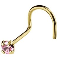 22G Solid 14Kt Gold Nose Screw Stud with Prong Set real Pink Tourmaline Gemstone, 14kt Yellow Gold or 14kt White Gold - October Birthstone Nose Ring
