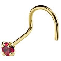 22G Solid 14Kt Gold Nose Screw Stud with Prong Set real Ruby Gemstone, 14kt Yellow Gold or 14kt White Gold - July Birthstone Nose Ring