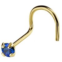 22G Solid 14Kt Gold Nose Screw Stud with Prong Set real Blue Sapphire Gemstone, 14kt Yellow Gold or 14kt White Gold - September Birthstone Nose Ring