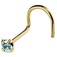 22G Solid 14Kt Gold Nose Screw Stud with Prong Set real Blue Topaz Gemstone, 14kt Yellow Gold or 14kt White Gold - November Birthstone Nose Ring