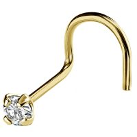 22G Solid 14Kt Gold Nose Screw Stud with Prong Set real Diamond Gemstone, 14kt Yellow Gold or 14kt White Gold - April Birthstone Nose Ring