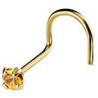 Gold Nose Stud with Prong-Set Real Citrine Gemstone