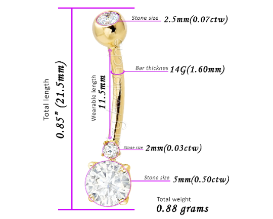 7pcs 14g Belly Button Rings Dangle 316l Surgical Steel Cz Navel Ring  Barbell For Women Body Piercing Jewelry Silver/gold/rose Gold | Fruugo NO