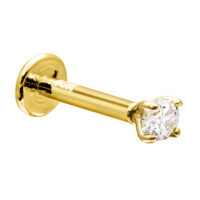 16G 14K Gold 2.5MM Moissanite Labret Stud, Monroe, Lip Ring, Internally Threaded, Unisex Tragus Stud