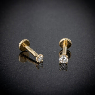 2.5mm Diamond Labret Stud, 14K Gold 16G Post 6mm-10mm Length, Internally Threaded, Flat back, Monroe, Lip Ring - Image 3