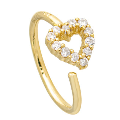 20G 14K Yellow Gold Heart Nose Ring Hoop with 0.11ctw Diamond Accent, 8mm Heart Nose Hoop, Cartilage Helix Ring, Tragus Ring, Twist-open - Image 2