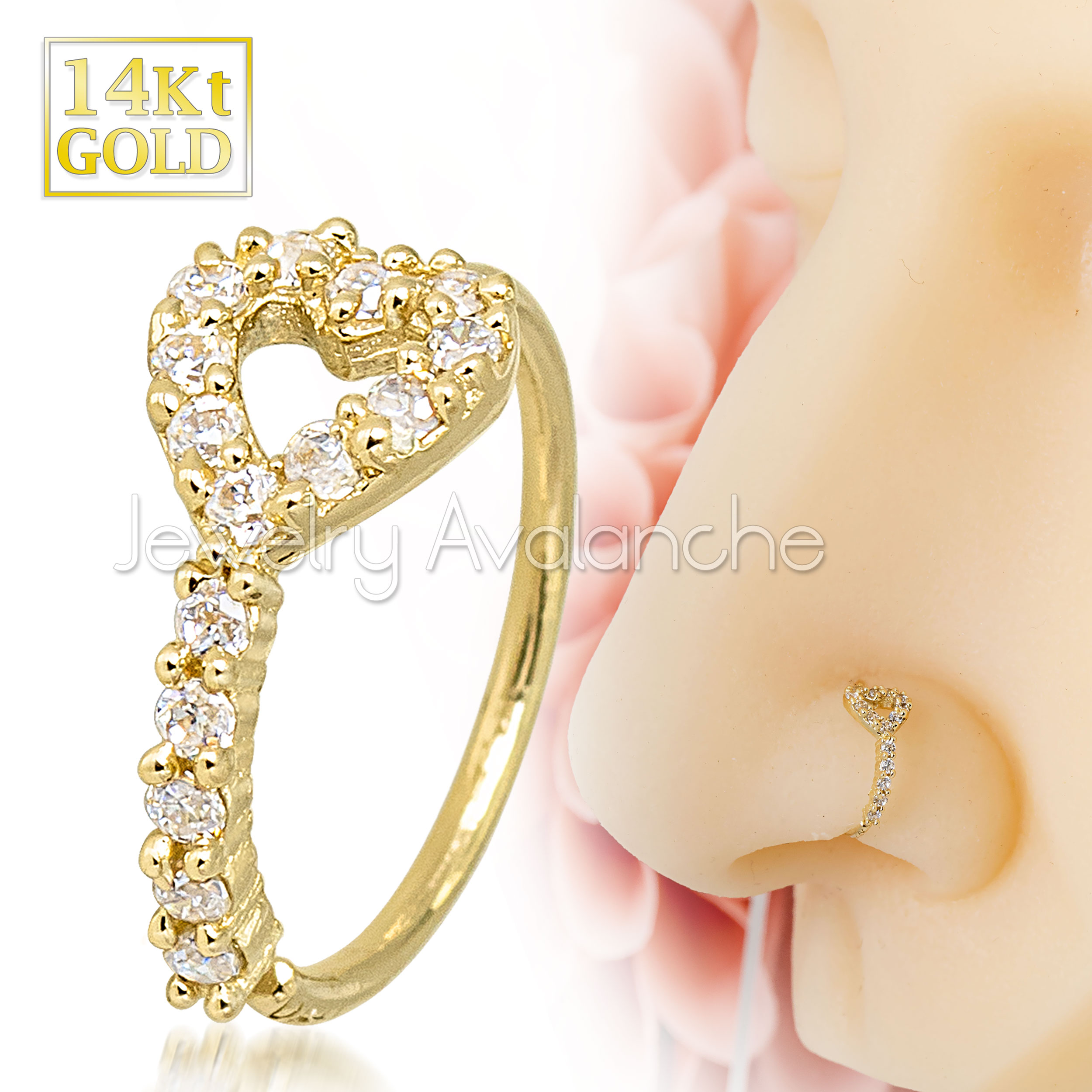 Solid 14kt gold nose piercing with an all gold sold heart 20 gauge New