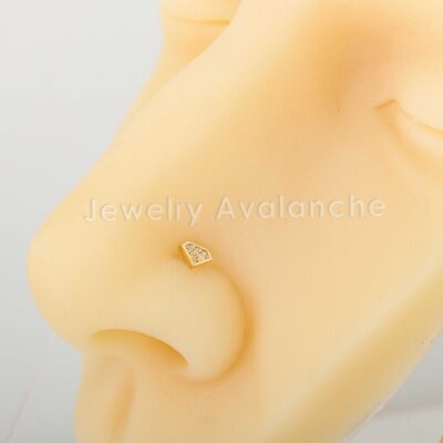 20G Solid 14K Yellow Gold Diamond-Icon Nose Screw Stud with CZ Accent - Image 3