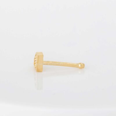 20G Solid 14K Yellow Gold Diamond-Icon Nose Screw Stud with CZ Accent - Image 4