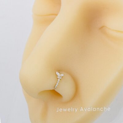 Solid 14kt Yellow Gold Butterfly Nose Ring, 20G Nose Hoop Ring, 8mm Diameter, CZ Accented Nostril Ring, Cartilage Helix Ring, Tragus Ring - Image 4