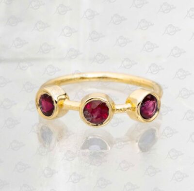 20G Solid 14K Yellow Gold Ruby Nose Ring Bezel Set 3-STONE Ruby Nose Hoop, 8mm Nostril Ring, Cartilage Hoop, Tragus Ring, July Birthstone - Image 3