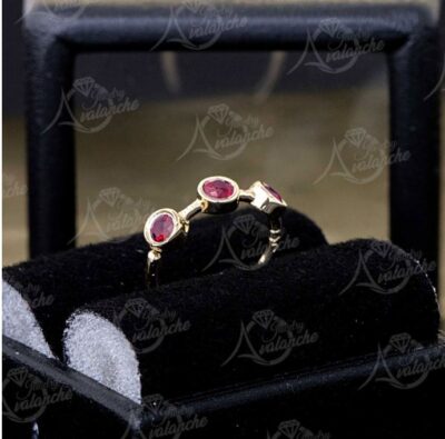 20G Solid 14K Yellow Gold Ruby Nose Ring Bezel Set 3-STONE Ruby Nose Hoop, 8mm Nostril Ring, Cartilage Hoop, Tragus Ring, July Birthstone - Image 5