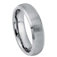 6mm Womens Tungsten Wedding Band, Brushed Center Comfort-Fit, Beveled Edge Style, Tungsten Carbide Ring