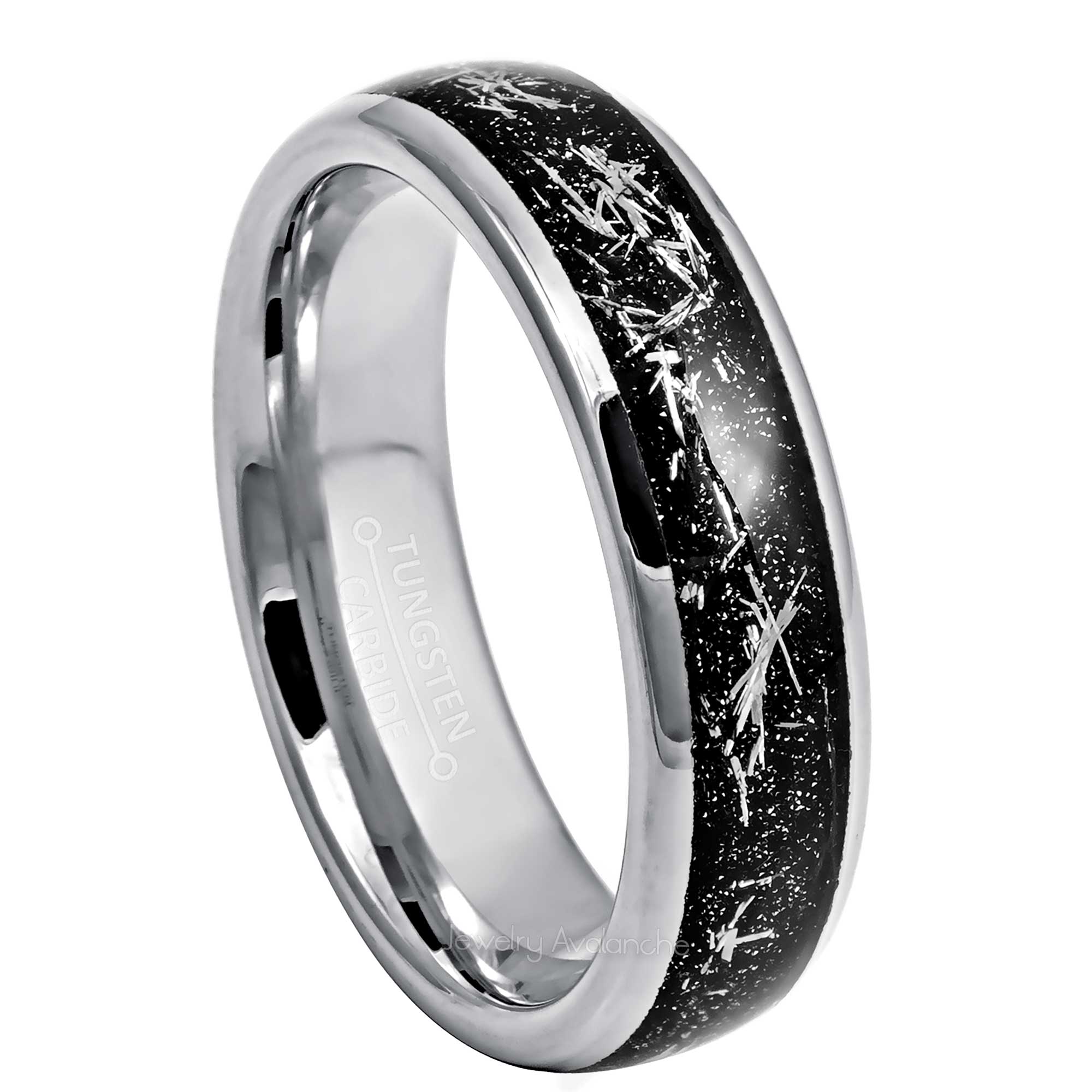 6mm Womens Tungsten Wedding Band, Metallic Shavings Inlay Comfort-Fit, Dome Style, Tungsten Carbide Ring