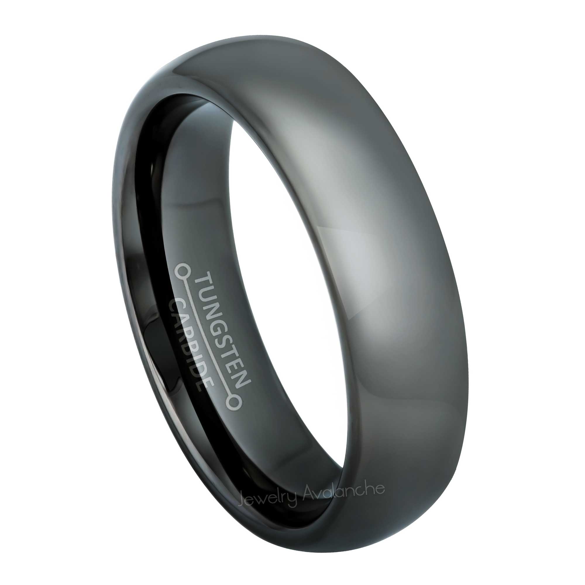 6mm Womens Gray Tungsten Wedding Band, High Polished Comfort-Fit, Dome Style, Tungsten Carbide Ring