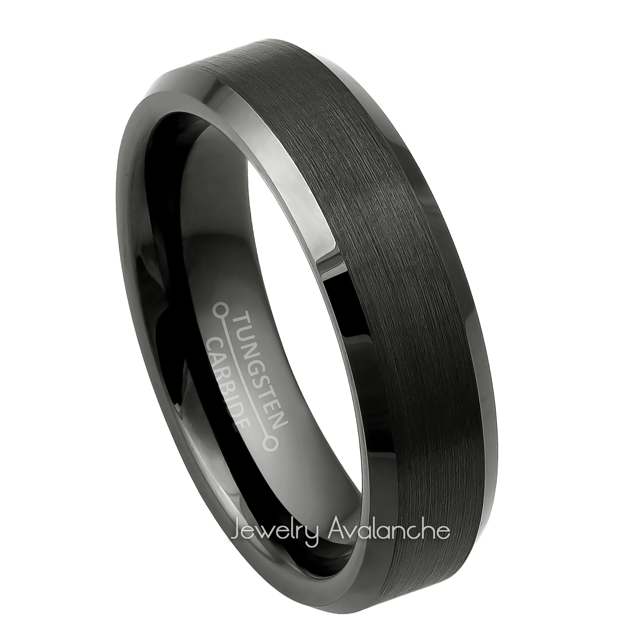 6mm Womens Gun Metal Tungsten Wedding Band, Brushed Center Comfort-Fit, Beveled Edge Style, Tungsten Carbide Ring